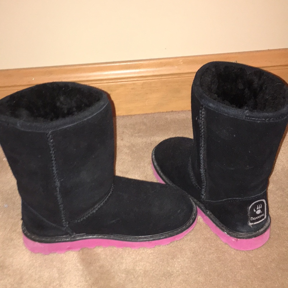 Black and Pink Bearpaw snow boots